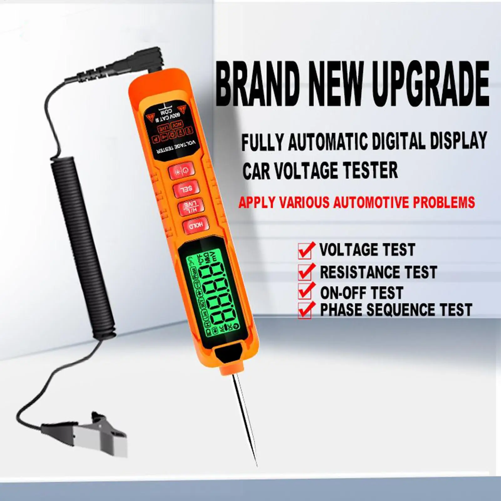 Car Voltage Tester Diagnostic Tool Reader LED Display Car Circuit Tester With Extended Spring Wire & Probe For RV Trailer