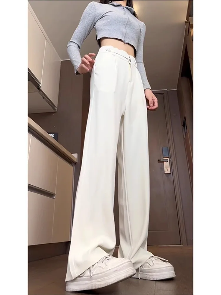 

Cleanfit Men's Summer High Waist Straight Leg Pants Long Length Ice Silk Qui Dry Floor Length Trendy White Casual Trousers