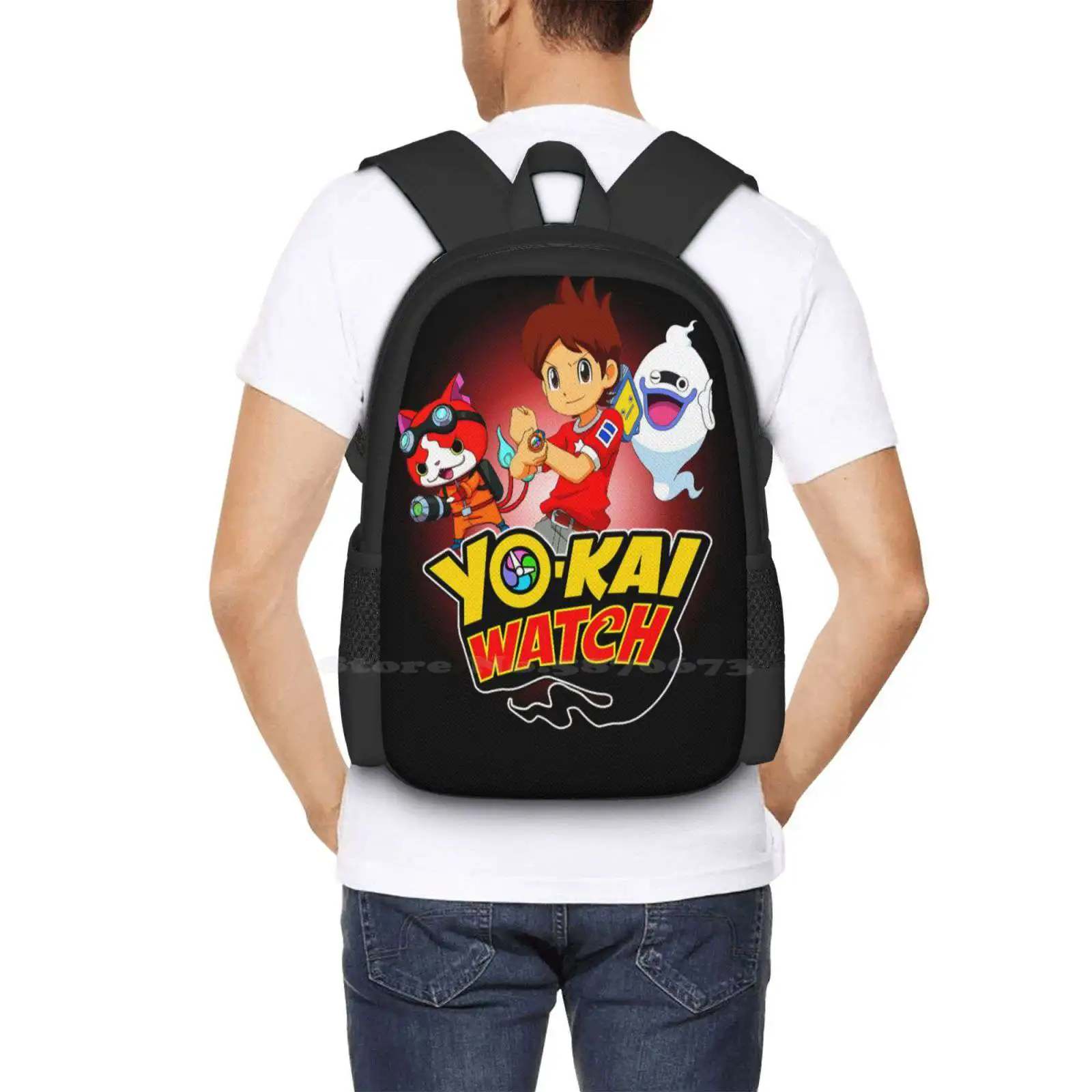 Yokai-Horloge Patroon Ontwerp Bagpack Schooltassen Yokai Horloge Yo Kai Horloge Jibanyan Komasan Fluisterend Youkai Horloge Anime Schattige Geest