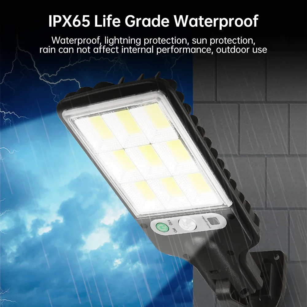 Outdoor Waterproof Solar Street Light - 3 Mode Remote Control PIR Motion Sensor Lamp - Garden Security Wall Light