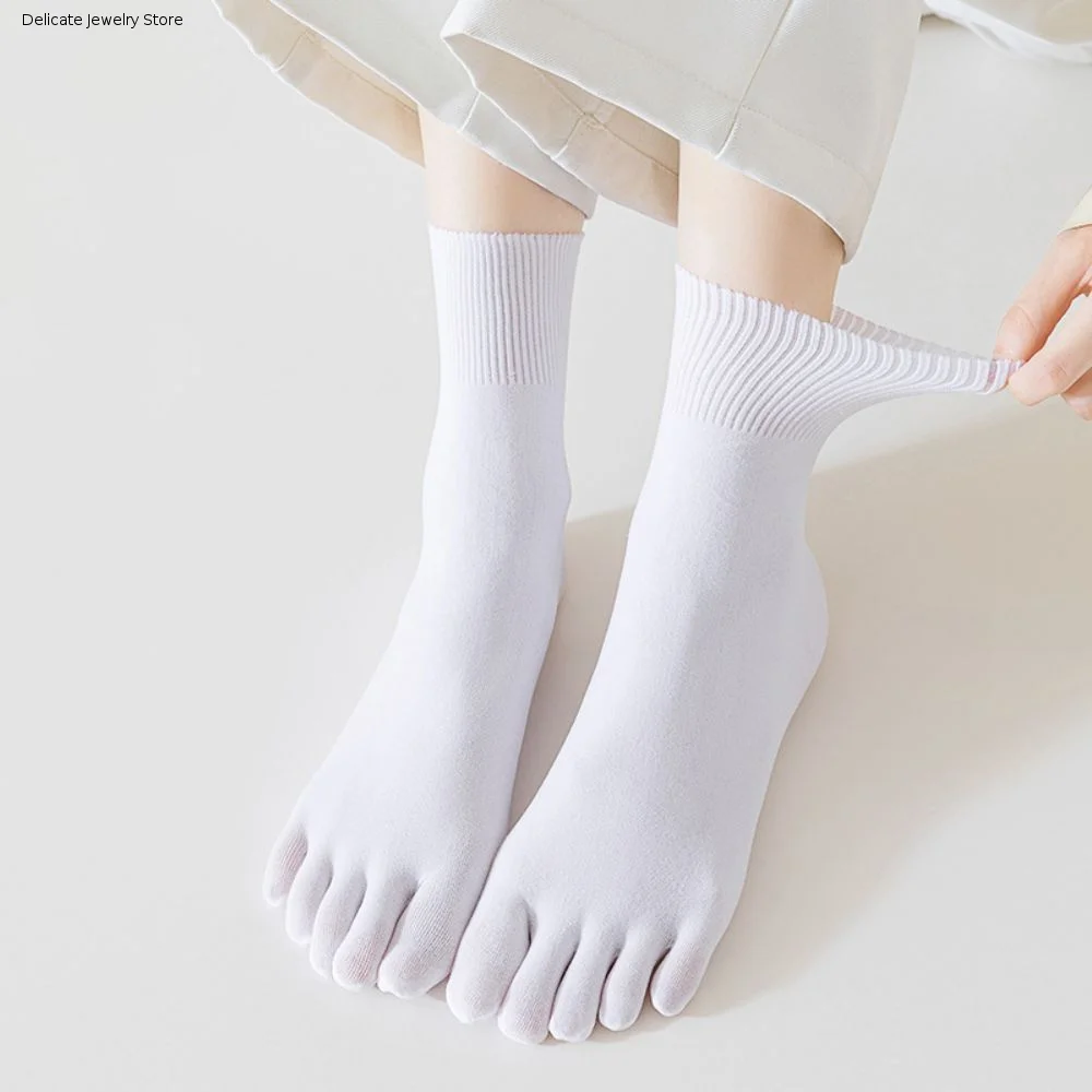 Simple Short Hosiery Five Finger Socks Split-toed Solid Color Five Toe Mid Tube Socks Thin Breathable Summer