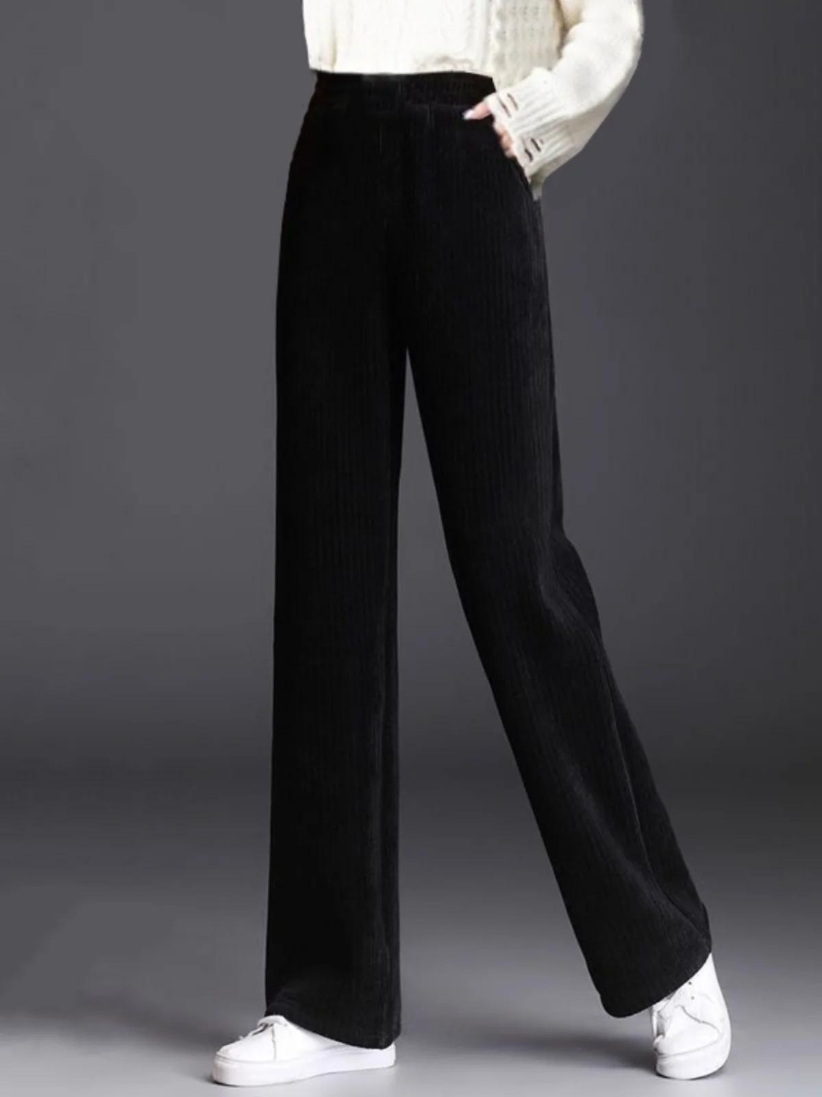 하이웨이스트 벨벳 와이드 레그 팬츠 여성용 가을 겨울 신상 슬리 드레이프 안감 있는 캐주얼 바지 한국 스타일
