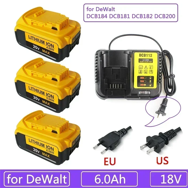 

for Dewalt 20V Battery Replacement DCB200 for DCB185 DCB203 DCB206 DCB181 DCB184 Rechargeable Lithium Battery 18V Power Tools