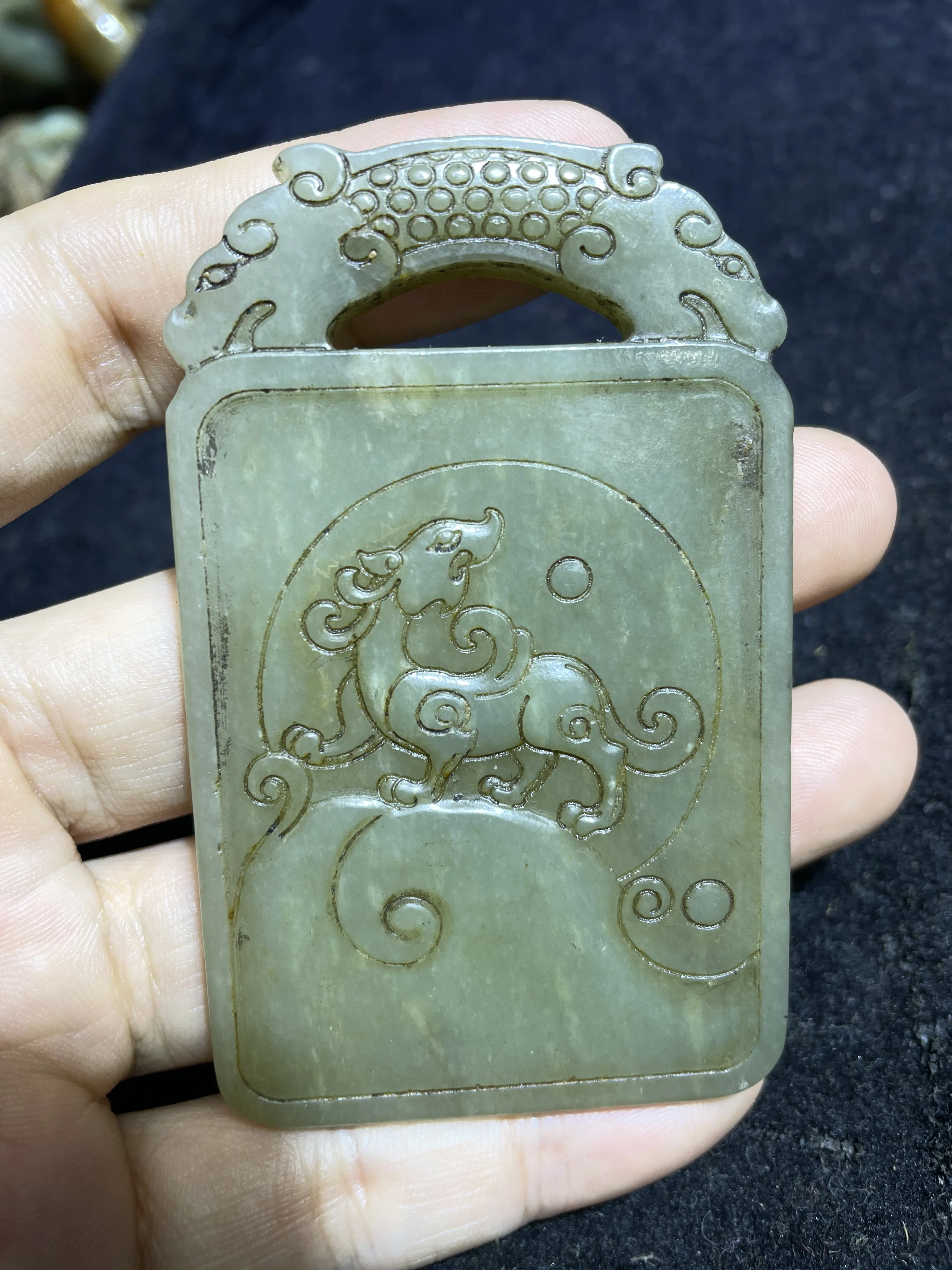 

One Piece Chinese Vintage Hetian Jade Fortune Lucky Pei Totem Fengshui Best Buy Amulet Carving LKbrother Sauces Toq Quality