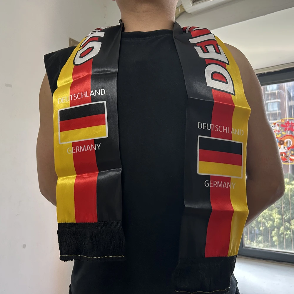 （TIKI FLAG）Germany Scarf 14x135cm Double-sided Printed Germany Flag deutschland Satin Scarf Suitable for world cup Sports Events