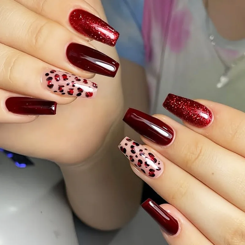 Valentine Day Press on Nails Long Coffin False Nails with Glue Wearable Fake Nails Ballet Press on Nails Full Cover Nail Tips