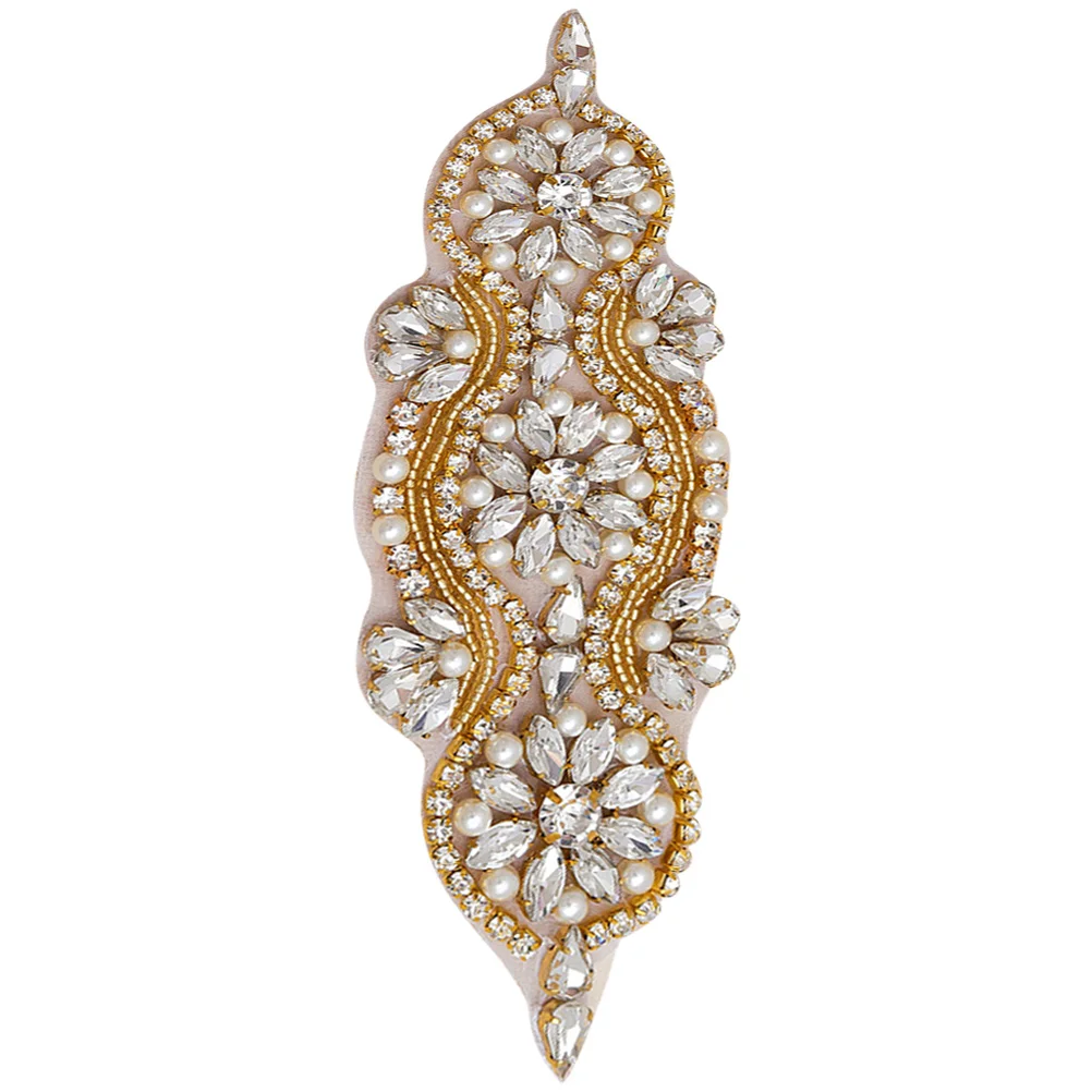 

Pearl Appliqué Rhinestone Accessories Wedding Dress Belt Bag Clothes Craft A Grade Golden DIY Sewing Adhesive Patch Elastic Band