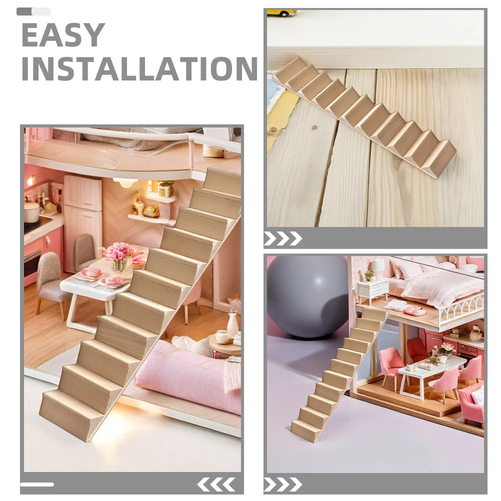 3 قطعة سلالم مصغرة بمقياس 1:12 خطوات خشبية غير مطلية لديكور بيت الدمى وحرفية دقيقة وسلالم لعبة متينة