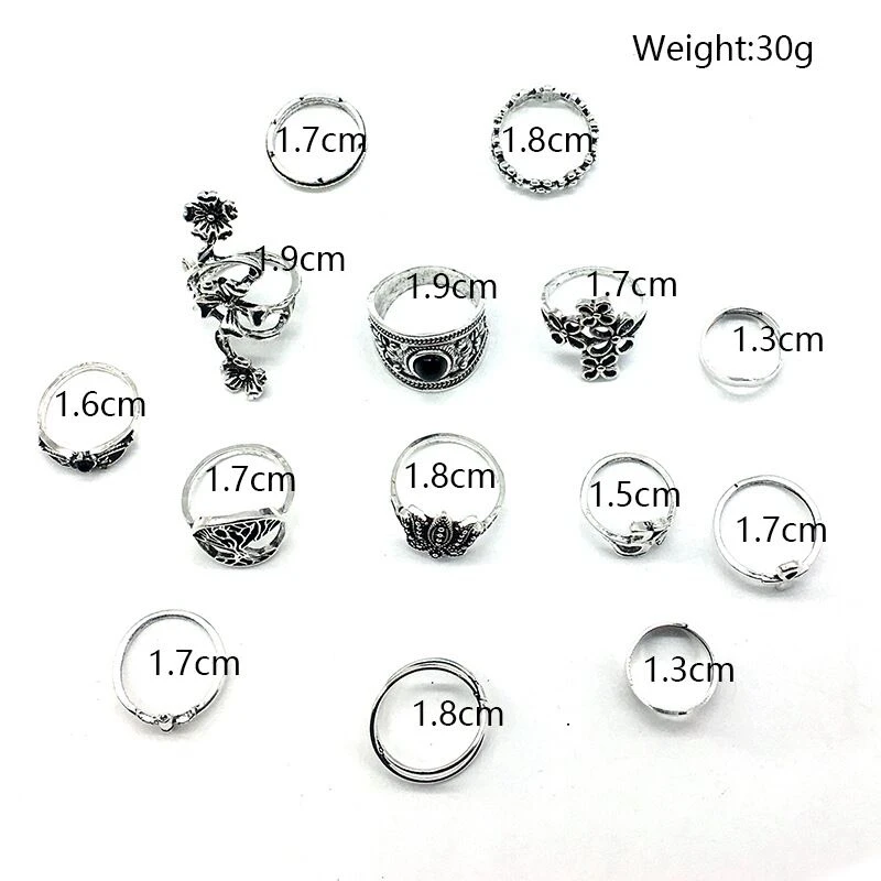 30 teil/los Großhandel Fabrik Vintage Shell Geschnitzte Blatt Finger Ringe Für Frauen Schwarz Emaille Große Blume Stern Mond Party Schmuck geschenk – Detail 16