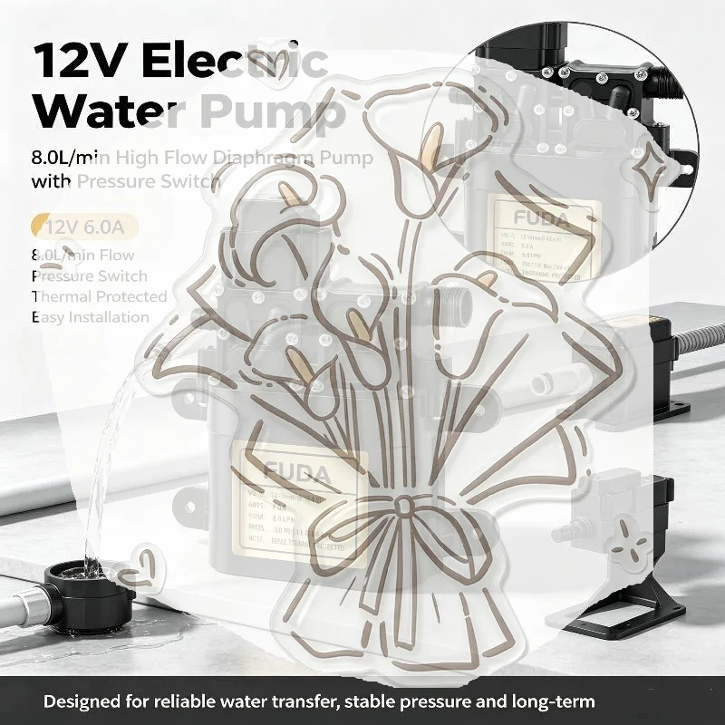 1Pcs Automatic Pressure Switch DC12V 6A 8.0LPM High Pressure Self Priming Diaphragm Water Pump For Water Spraying Irrigation