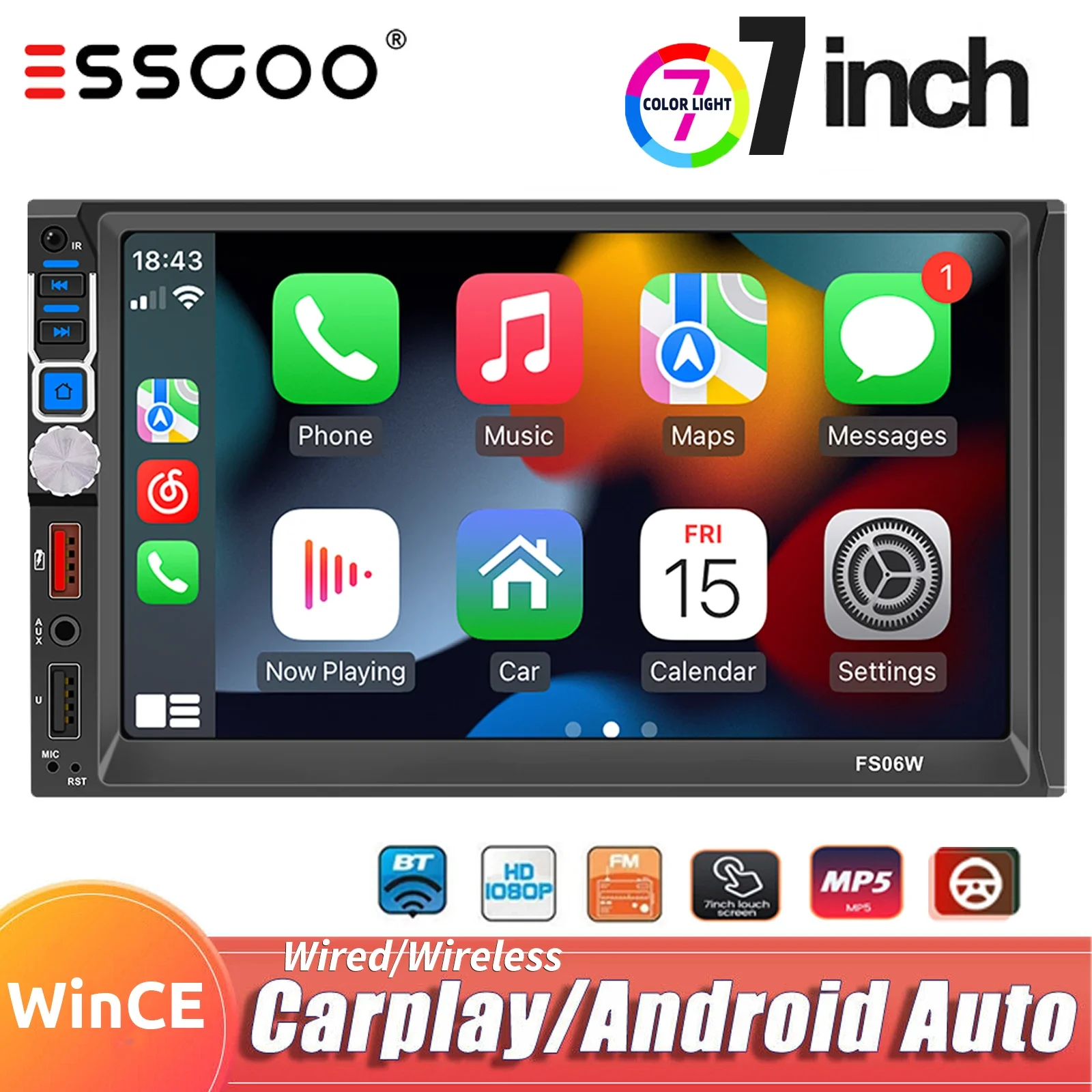7 بوصة HD اللاسلكية CarPlay أندرويد السيارات شاشة تعمل باللمس راديو السيارة 2 Din عالية الجودة سيارة مشغل فيديو مع كاميرا خلفية بلوتوث