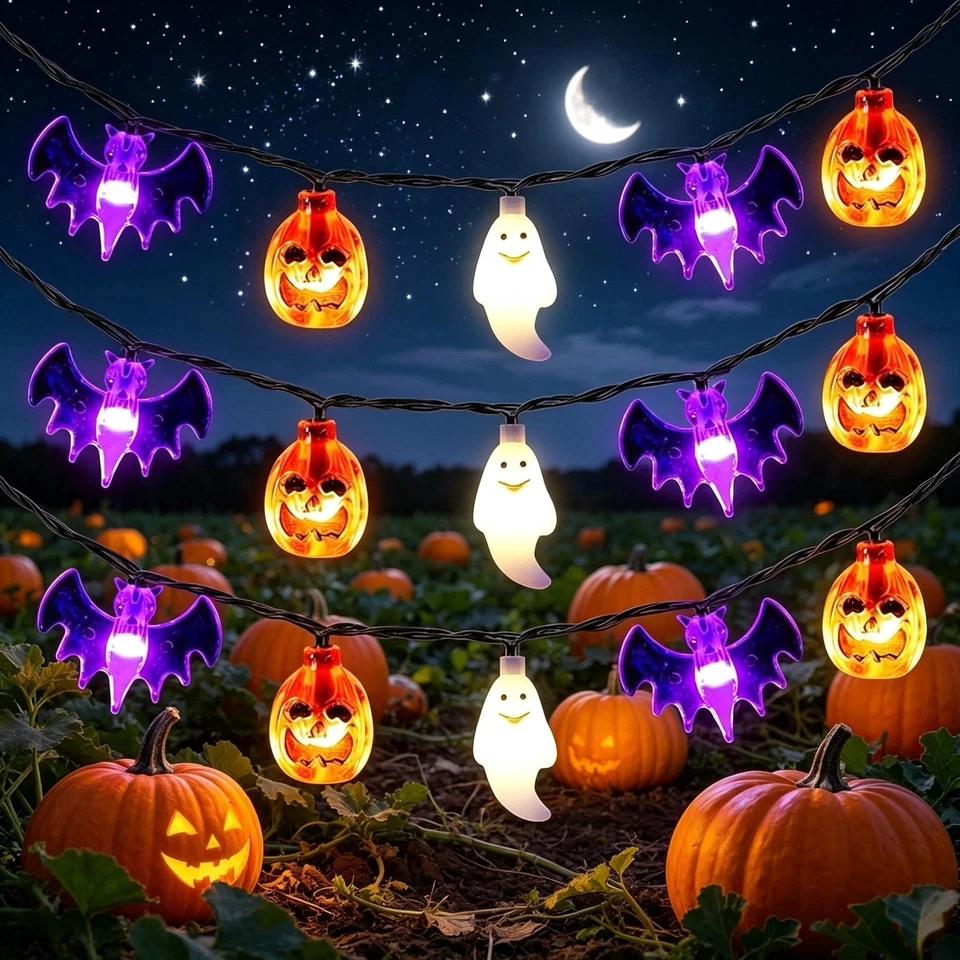 20ft Halloween string lights pumpkin bat ghost Halloween 30 LED string lights indoor home courtyard Halloween decorative lights 2