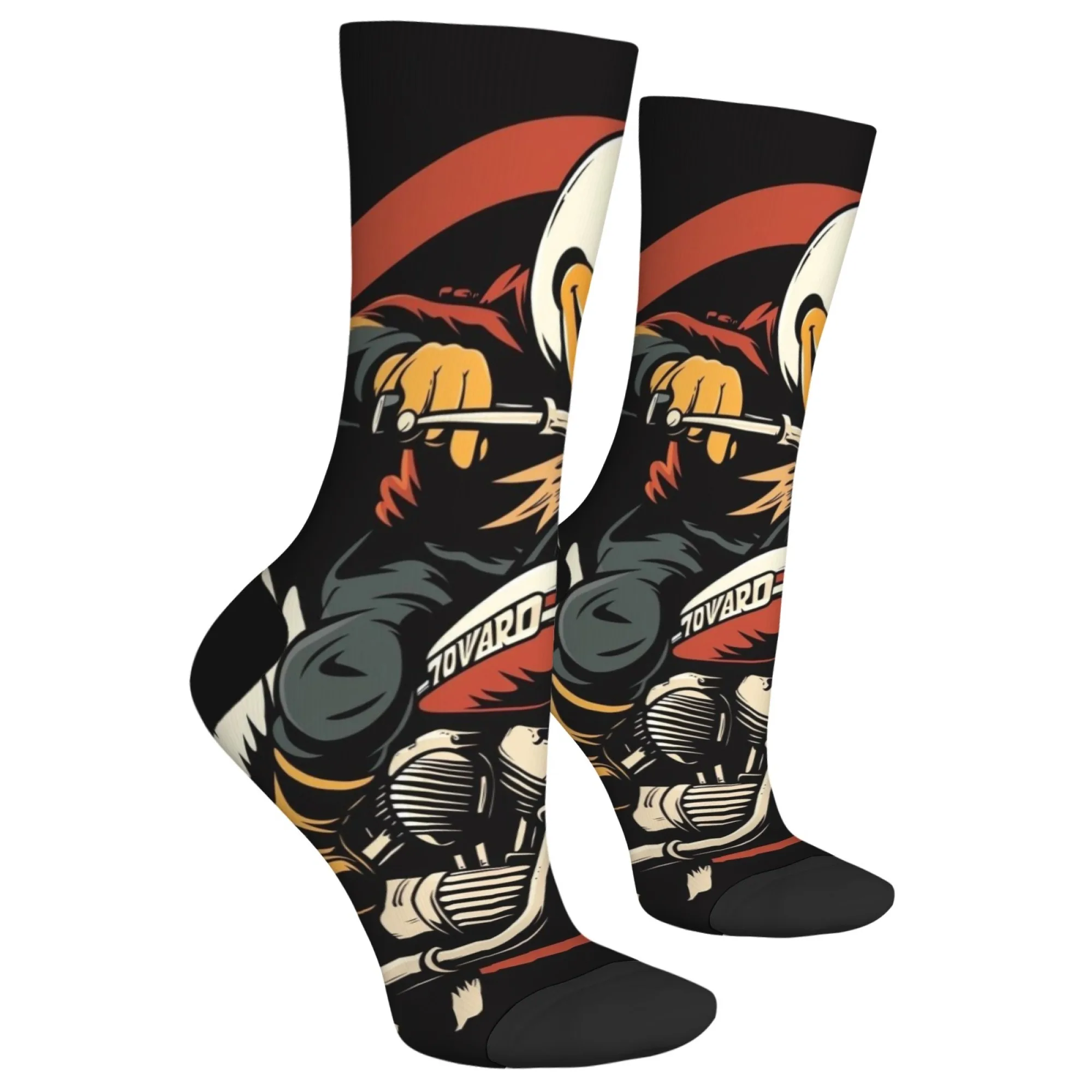 Harajuku Retro Cartoon Duck Motorcycle Print Socks - Comfortable, Breathable, Non-Slip, Casual Men's Socks - Novel Street Gift