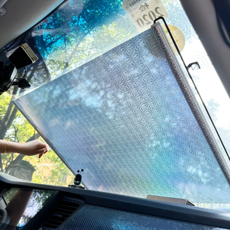 Retractable Car Sun Shade Roller Heat Insulation Window Curtain Front Windshield Light Blocking Vehicle Sun Protection Accessory