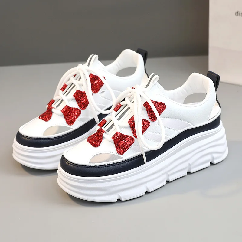 

Women's Summer Sports Shoes Fashion Hollow Out Hidden Heel Sneakers Woman Comfort Bling Platform Trainers Athletic Tennis Shoes