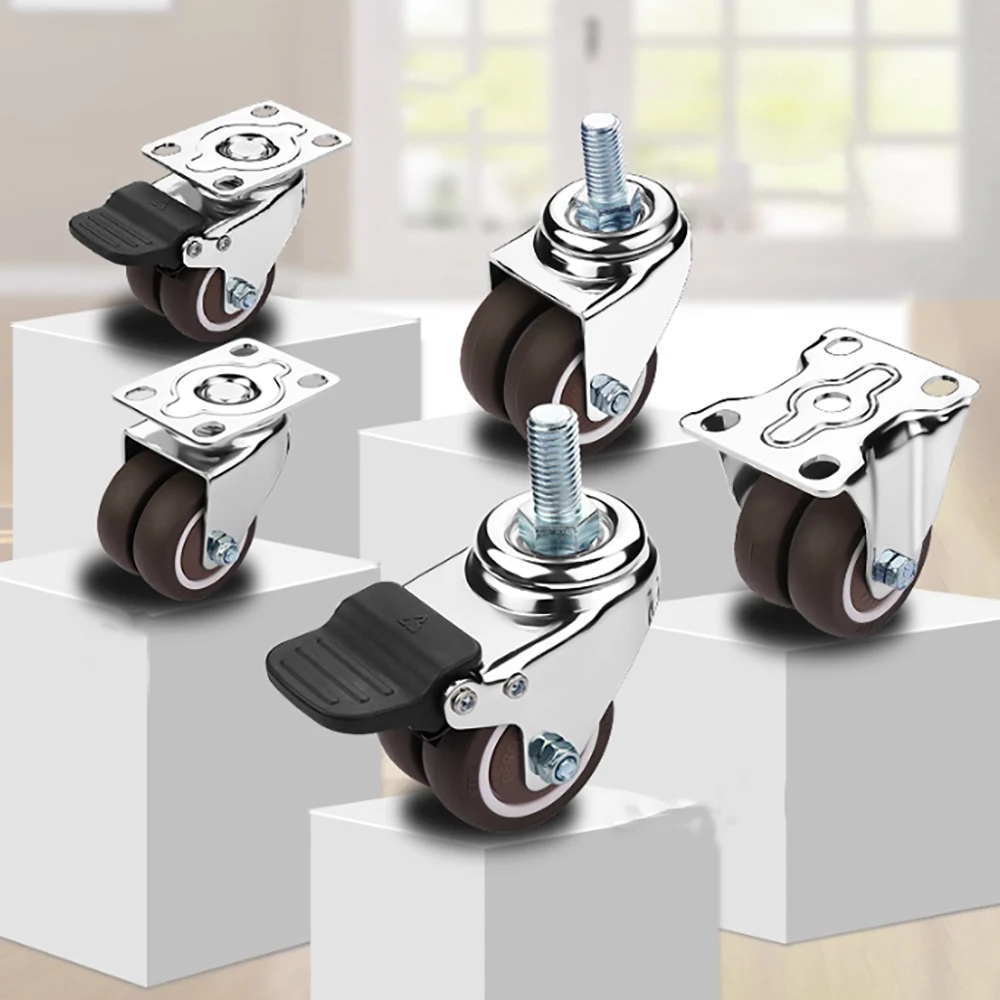 1.5-2 inch Furniture Double Wheels Quiet Swivel Wheels Universal Braking Sofa Wheels Table Chair Directional Wheels Accessories