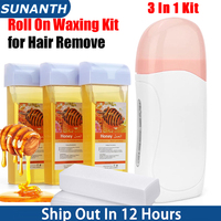 3 In 1 Honey Hair Removal Kit Roll On Waxing Kit With Wax Cartridges And Wax Strips Wax Heater Waxing Hot Cartridge Warmer
