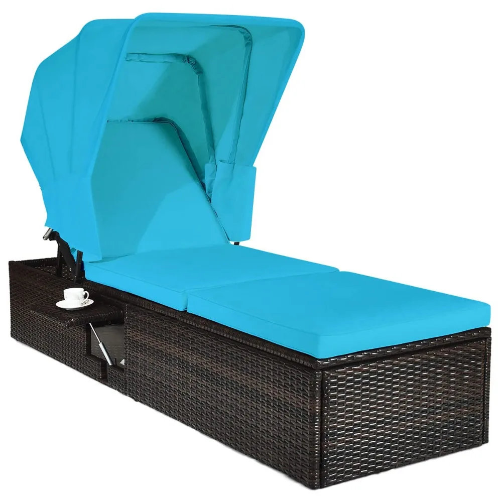 

Patio Lounge with Retractable Canopy Outdoor Reclining Chair with Adjustable Backrest Rattan Wicker Lounge Daybed, Customized