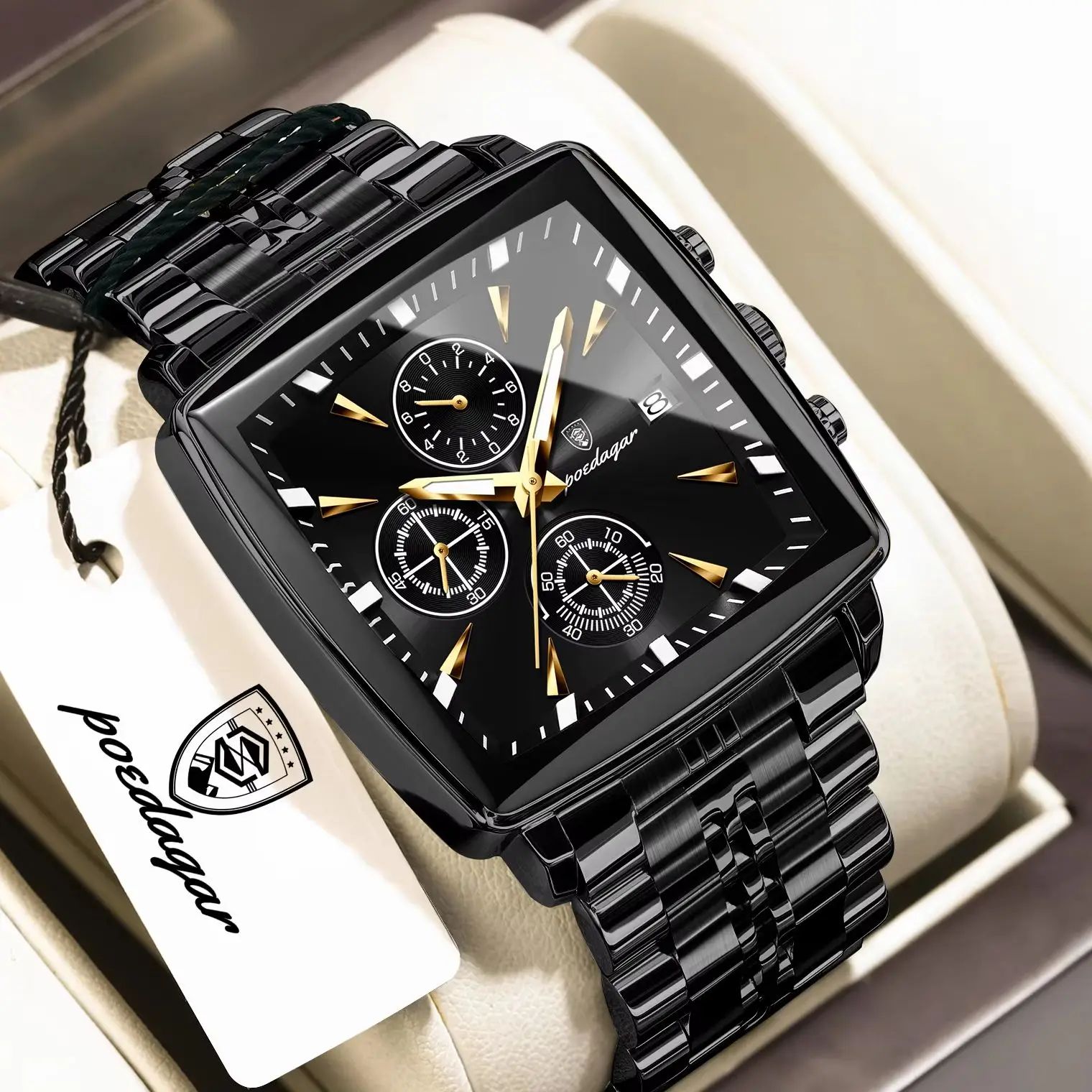 

POEDAGAR Original Male Watch Chronograph Date Stainless Steel Luxury Men Clock Waterproof Luminous Fashion Quartz Men's Watches