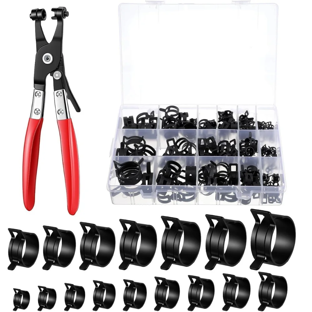 115pcs 6-22mm Black Vacuum Spring Fuel Oil Water Hose Clip Pipe Tube for Band Clamp Metal Fastener Kit