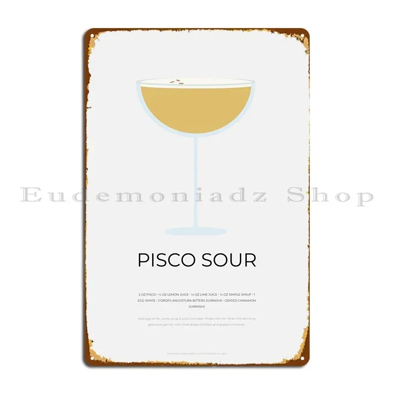 Placa Metálica con Receta de Pisco Sour, Letrero de Metal Personalizado para Club, Fiesta, Hogar, Garaje, Diseño Personalizado