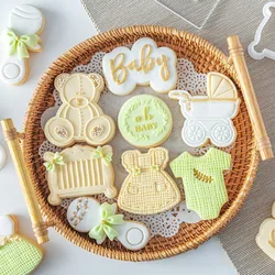 Cookie Mold Baby Shower Baby Dress Acrylic Cookie Cutter Reverse Stamp Embosser Bear Fondant Biscuit Mould Cake Decoration Tools