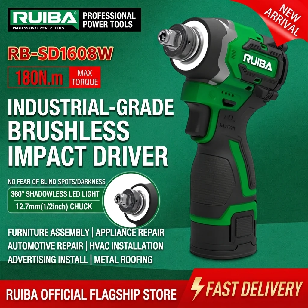 RUIBA 1608W 16V/21V Cordless Brushless Smart Impact Driver, High Torque Multi-Purpose Electric Screwdriver & Impact Wrench Combo