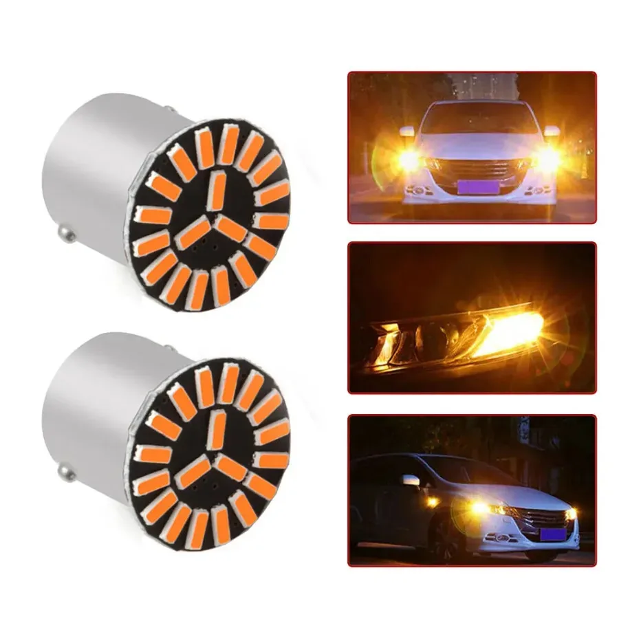 

2pcs Car Rear Turn Signal Light Bulbs Blinker Indicator LED Bulb Parking Lamp Car Lights Amber Orange Bright 1156 LED 4014 19smd