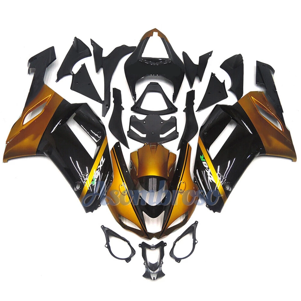 Aftermarket Parts Fairing kit For Ninja ZX-6R 07 08 ZX 6R ZX636 2007 2008 ZX 636 ZX6R golden black Motocycle Body Shell