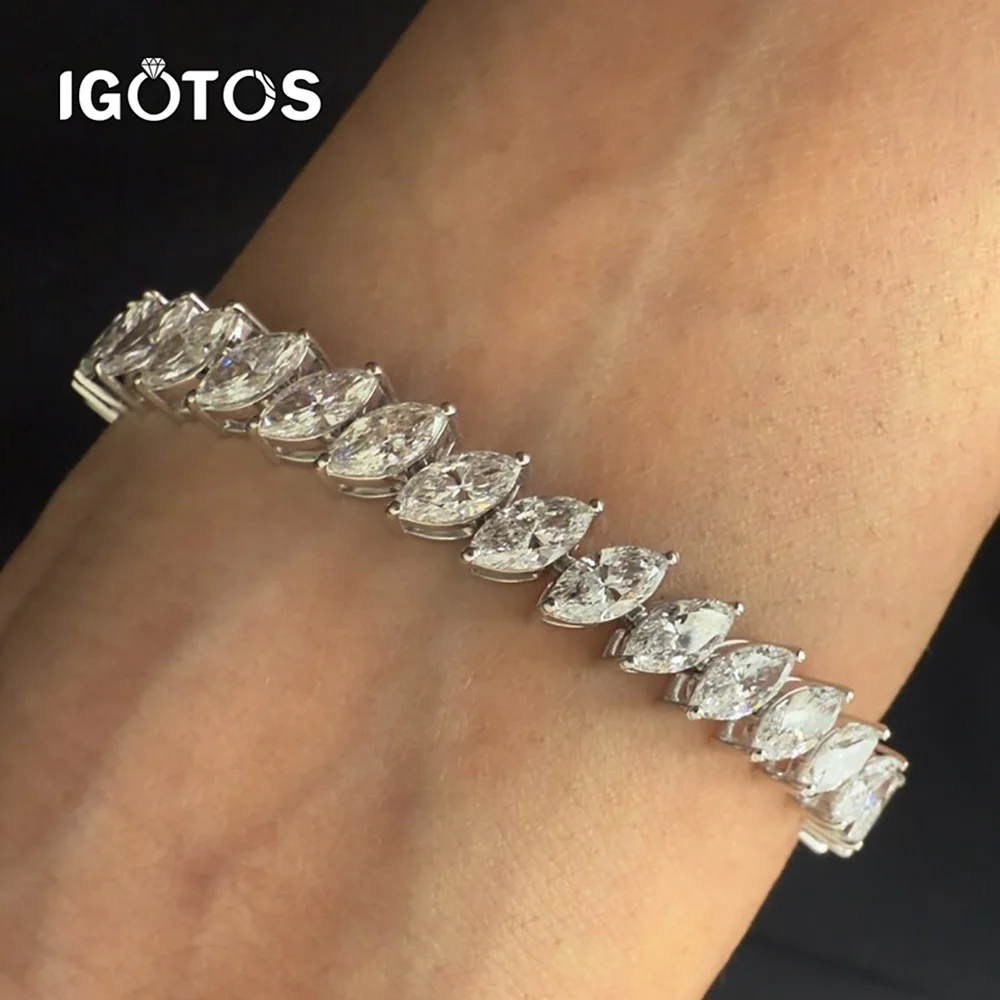 

Certified 0.5ct Marquise Cut Moissanite Tennis Bracelet for Women 925 Silver 18K Gold Plated Full Lab Diamond Bracelets Jewelry