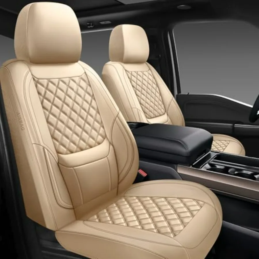 

Front Pair Car Seat Covers Universal Fit for Cars SUVs Trucks and Sedans Faux Leather Bge Waterproof Car Seat Protector Compati