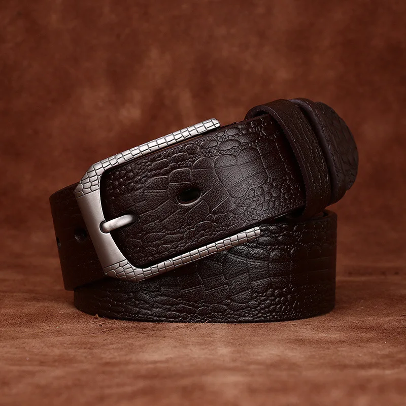Light Luxury Design Simple Fashion Trend Crocodile Embossed Belt Men's Genuine Leather Cowhide Business Leisure Versatile Belt