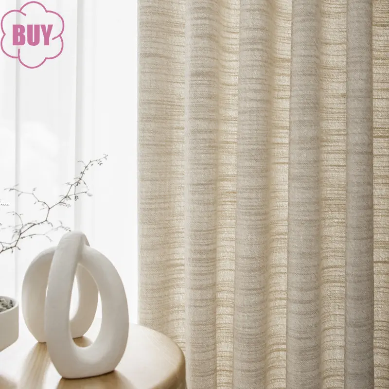 

Japanese-style Curtains for Living Dining Room Bedroom Cotton Linen Semi-shading Twill Chenille Linen Blended Window Curtain