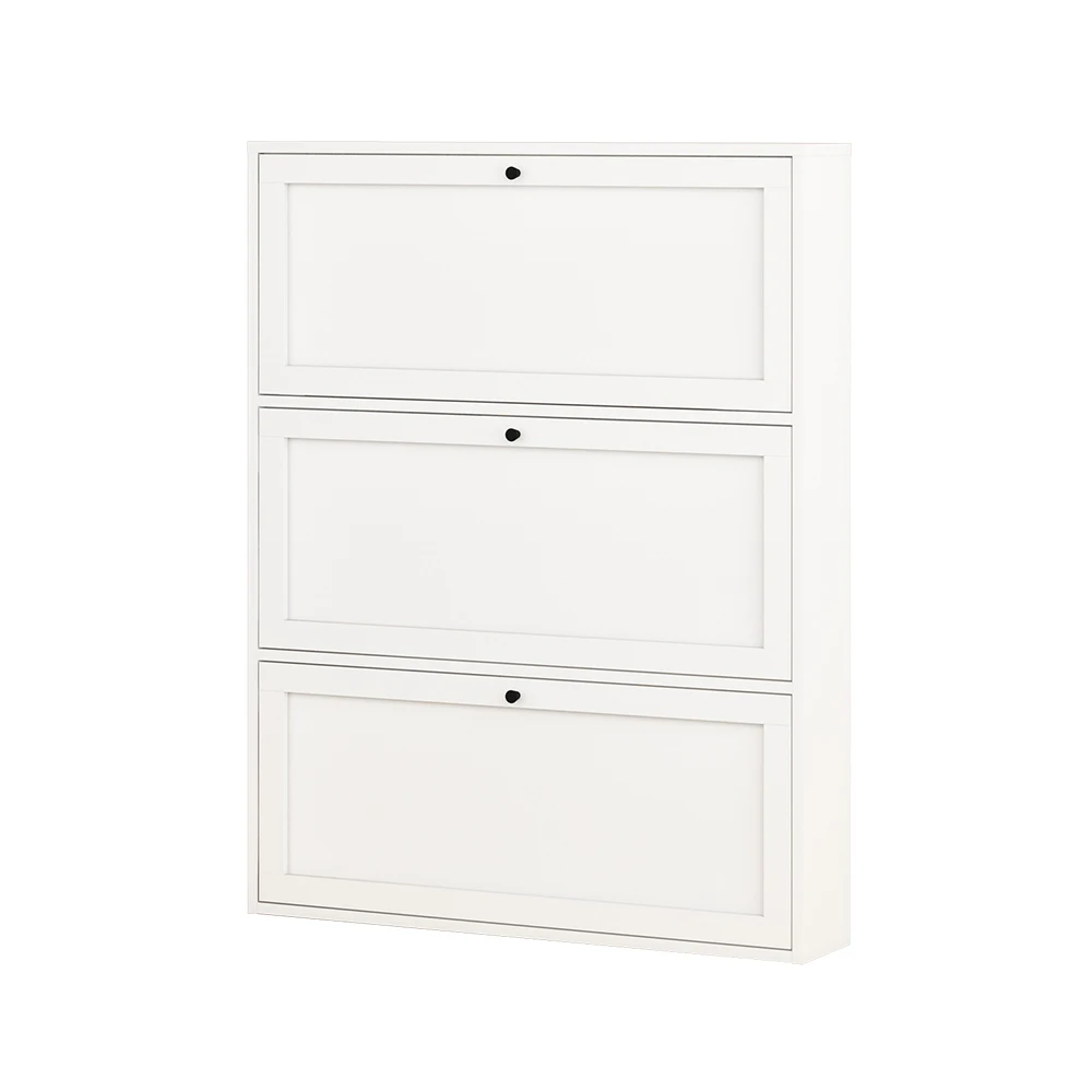 White slim shoe cabinet entrance channel freestanding flip drawer metal shoe cabinet with 3 filter drawers