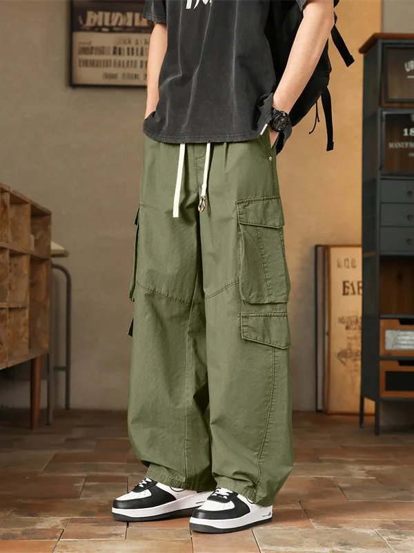 

Spring Summer Men's Outdoor Faion Straight Leg Cotton Work Trousers Retro Waed Casual Pants Girls Long Trousers