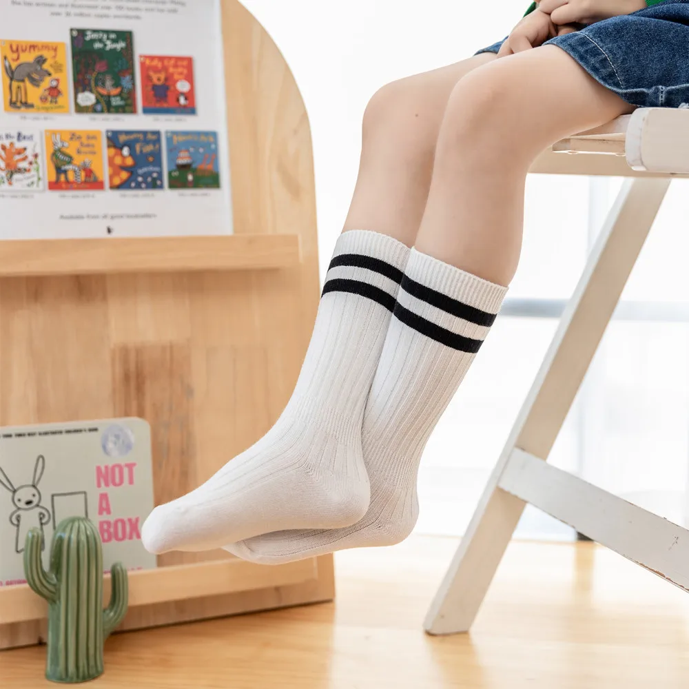 1-12y Cotton Children Socks for Baby Fashion Black and White Stripes Girls Knee Long Socks Summer Breathable School Sports Socks