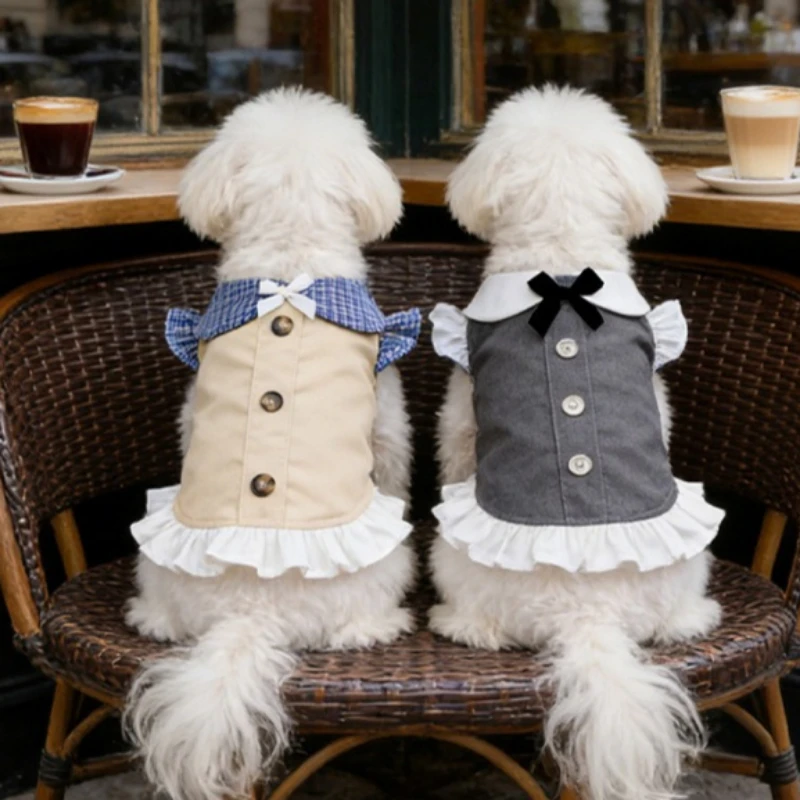 Chaleco a cuadros para perro pequeño con falda y cuello de Princesa - imagen 2