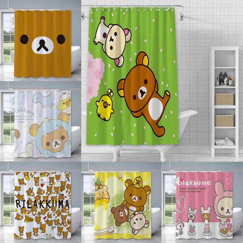 Cartoon Cute R-Rilakkuma Bear Shower Curtain Waterproof Polyester Fabric Colorful Bath Curtains Home Bathroom Curtain With Hook