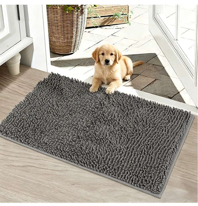 Superabsorbierende Hunde-Türmatte, Rutschfester Boden, Waschbarer Eingangsteppich, Hält Böden Sauber, Perfekt für Schmutzige Nasse Schuhe & Pfoten, Grau – Detail 11