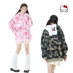 Cartoon Sanrio Streetwear Women Original Hello Kitty Zip Hoodie Girl Campus Couple Cardigan Coat Y2K Clothes Oversized Sweatshir