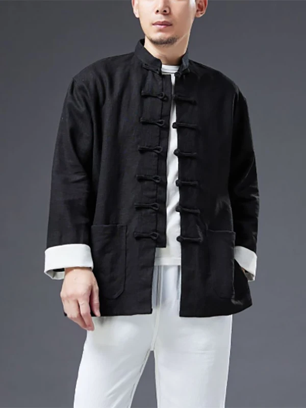 

Autumn Men's Jaet Loose Fit Cotton Linen Stand Collar Button up Traditional Chinese Zen Tea Clothing Outerwear