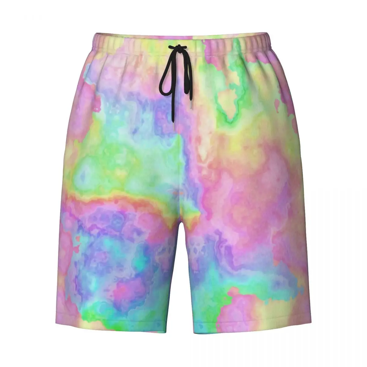 Short de sport d'été pour hommes, motif arc-en-ciel, marbre, pierre de fitness, conception d'art abstrait, pantalon court de plage, maillot de bain vintage