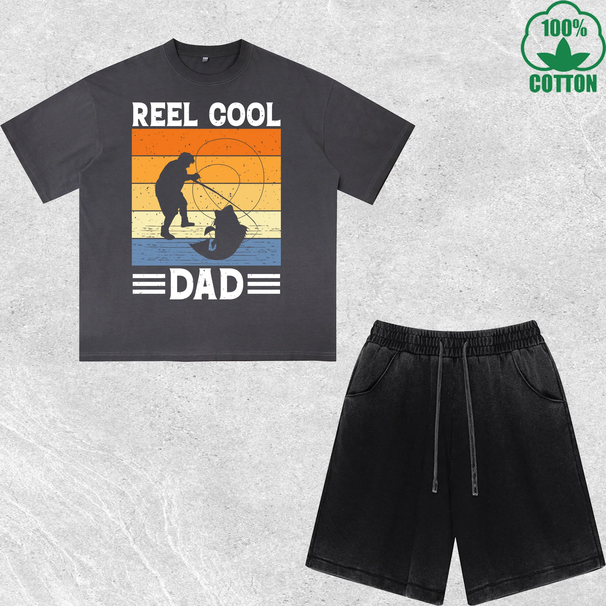 

Reel Cool Dad Printed Dirty Wash T-Shirt Shorts Set Multicolor Combo Loose Trendy Fashionable 100%Cotton Short Value Pack