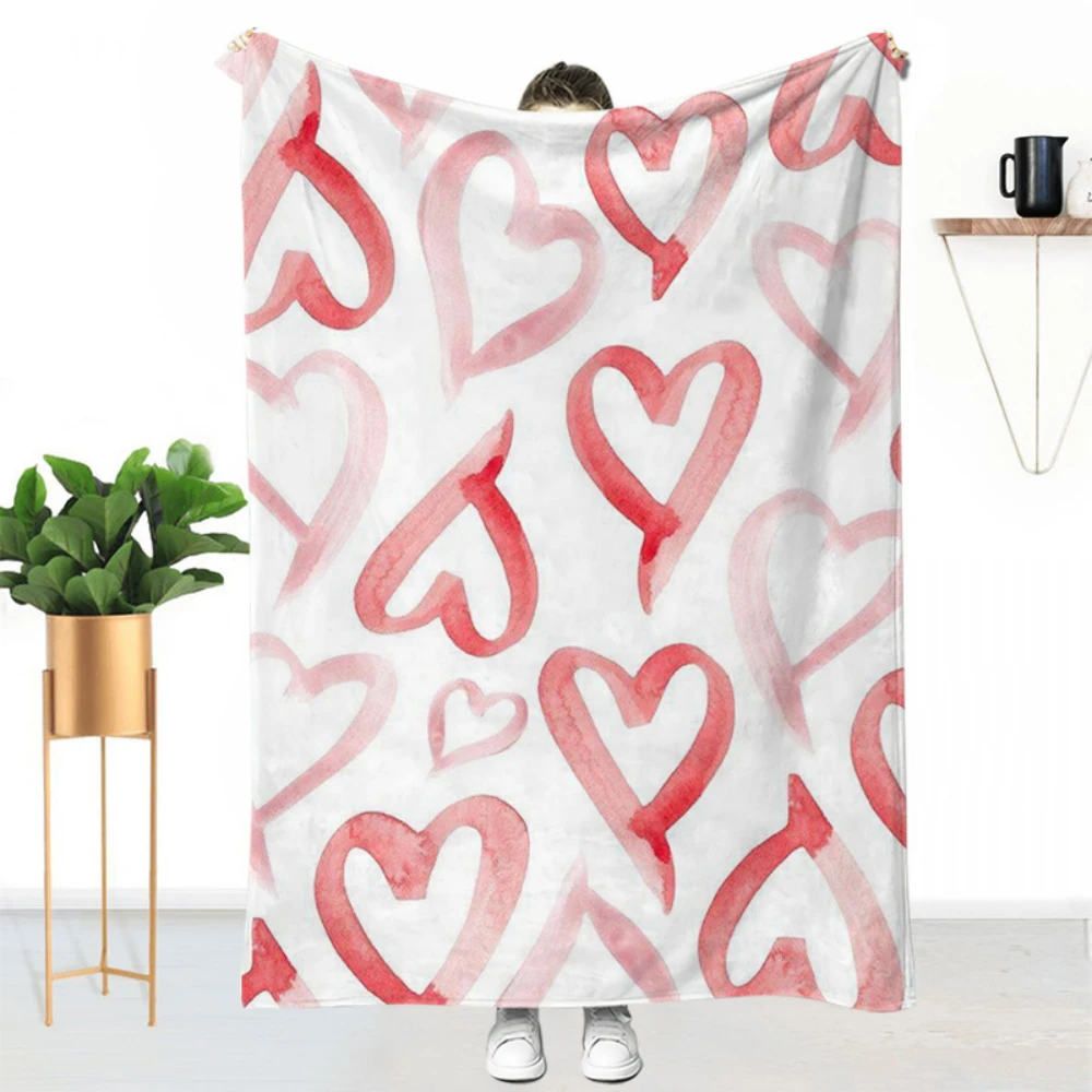 Gradient Concentric Pink Heart Print Throw Blanket for Sofa Bedroom Daily Rest For Birthday Anniversary Family Gathering Gift