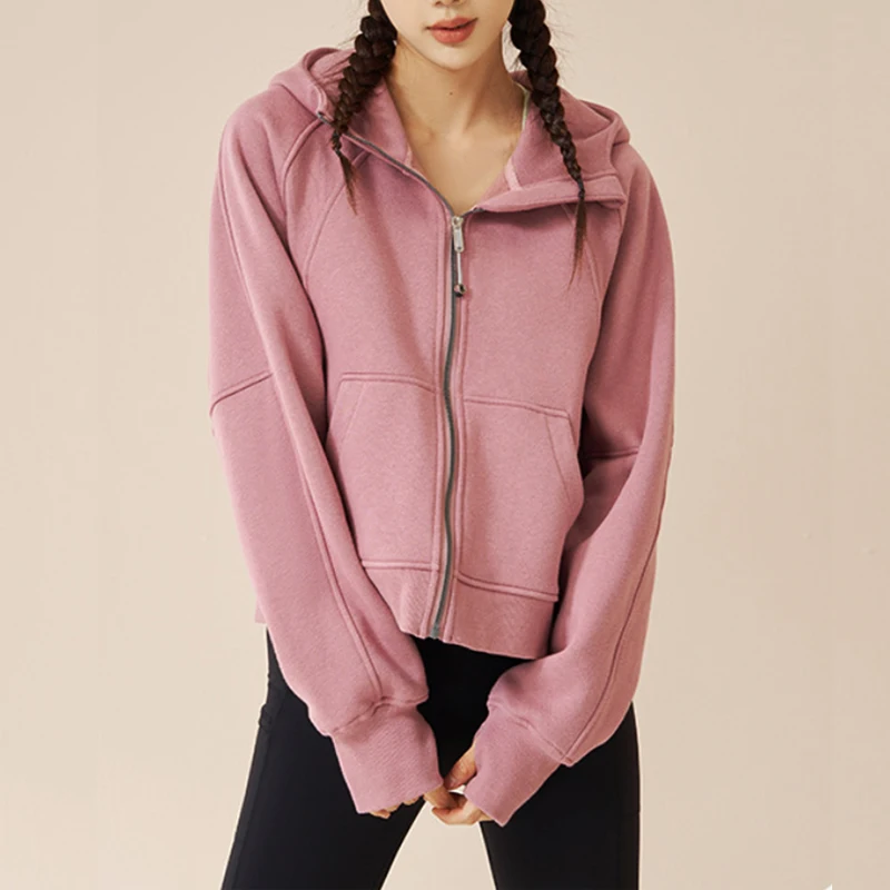Aiithuug Fleece Full-Zip Hoodies Casual Long Sleeve Yogawear with Pockets Women's Winter Warm Sport Outerwear Fitness Gym Jacket
