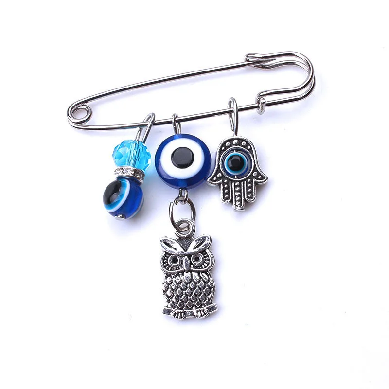 Fashion Evil Eye Hand of Fatima Owl Brooch Men Women Clothing Dress Pin Lucky Amulet Jewelry