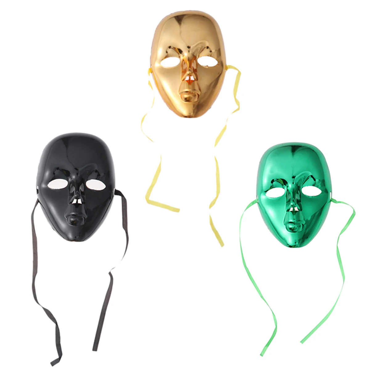 

3 Pcs Electroplating Mask Durable Plastic Shiny Masquerade Masks Halloween Party Carnival Full Face Costume Accessories Glitter