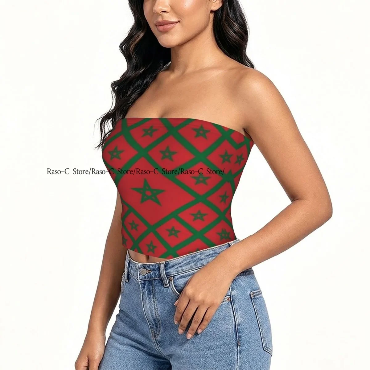 Women Shirt Summer Strapless Backless Tops Morocco Flag Pattern Sleeveless Vest