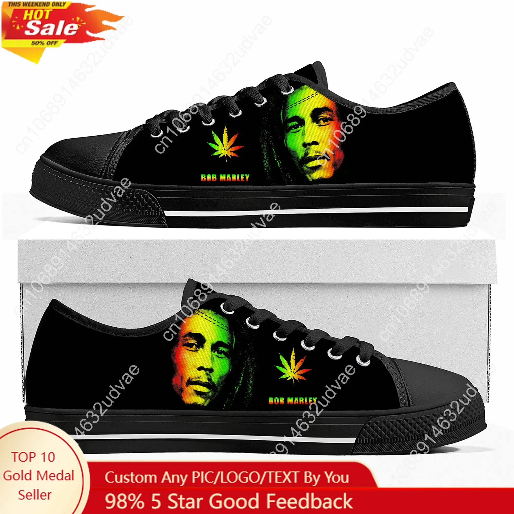 Bob Marley Reggae Rasta Low Top Shoes Man Woman Teenager Canvas Casual Sneaker Sneakers Couple Footwear Custom Shoe Unisex Black