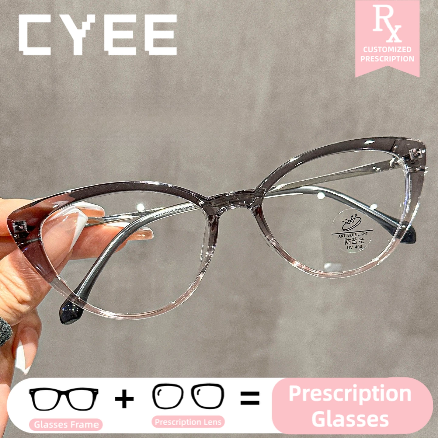 CYEE Cat Eye Glasses Prescription Optical Photochromic Glasses Anti Blue Light  Customization Prescription Optical Eyeglasses